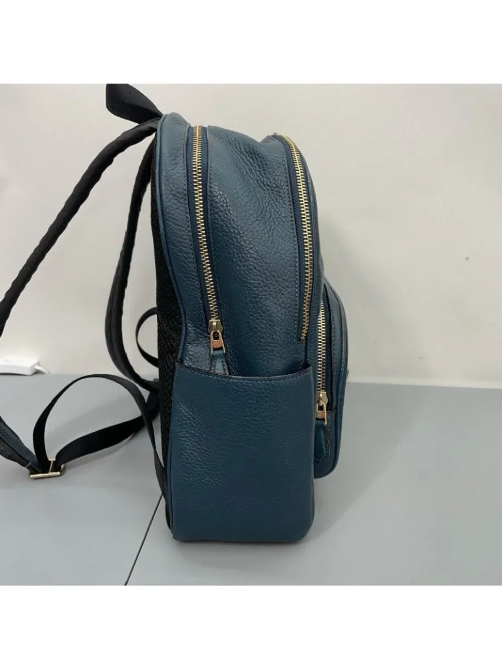 Coach Court Backpack Bag Pebbled Leather Zip 5666 Teal Green